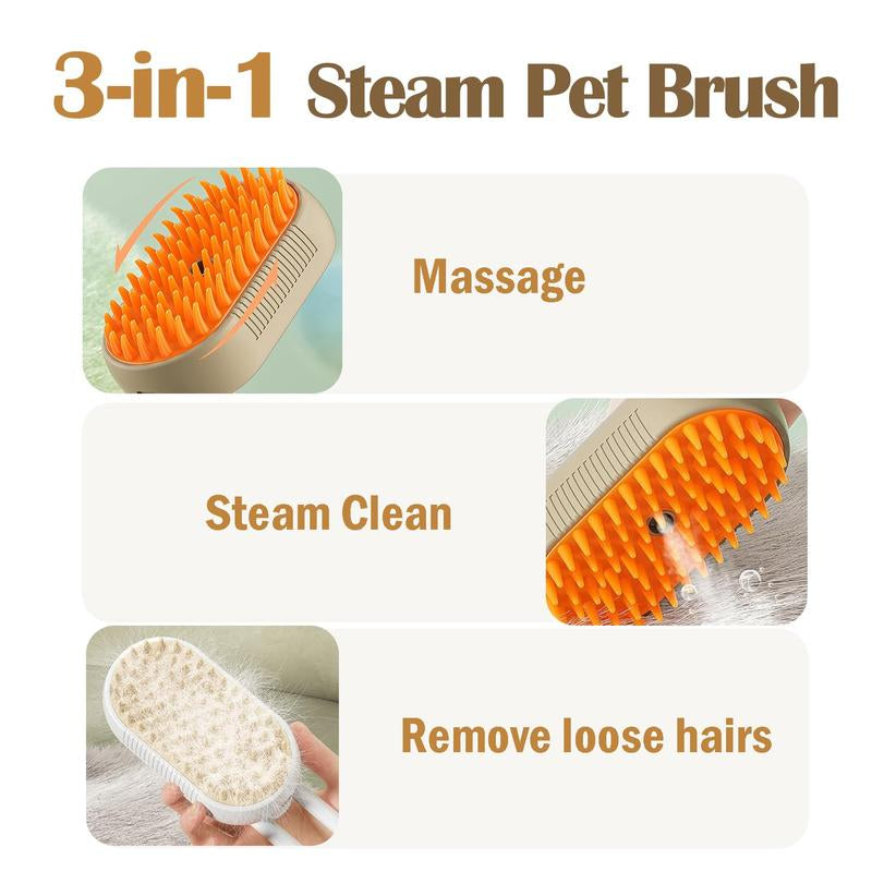 Steamy Pet Groomer–3-In-1 Adjustable Mist & Silicone Massage Brush for Cats & Dogs, One-Click Clean Deshedding & Detangling Tool, 2025 Upgrade