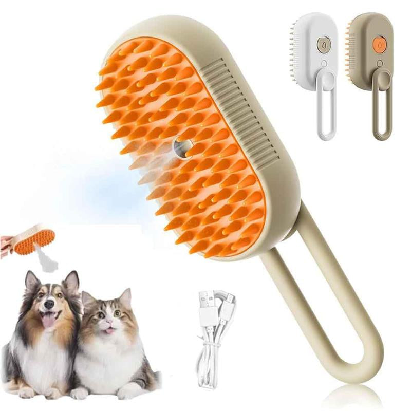 Steamy Pet Groomer–3-In-1 Adjustable Mist & Silicone Massage Brush for Cats & Dogs, One-Click Clean Deshedding & Detangling Tool, 2025 Upgrade