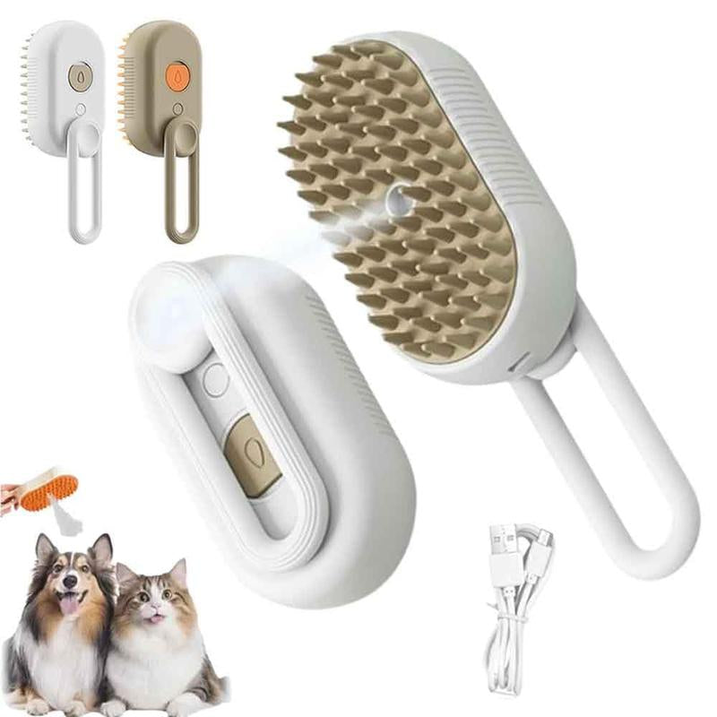 Steamy Pet Groomer–3-In-1 Adjustable Mist & Silicone Massage Brush for Cats & Dogs, One-Click Clean Deshedding & Detangling Tool, 2025 Upgrade