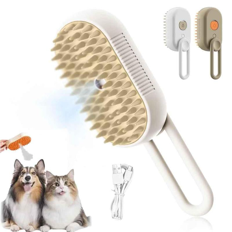 Steamy Pet Groomer–3-In-1 Adjustable Mist & Silicone Massage Brush for Cats & Dogs, One-Click Clean Deshedding & Detangling Tool, 2025 Upgrade